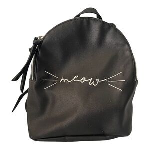 Meow Cat Black Vegan Leather mini backpack